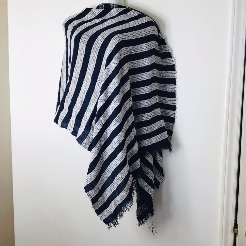 J. Crew Navy and White Striped Fringe Wrap Scarf nautical preppy sail vacation